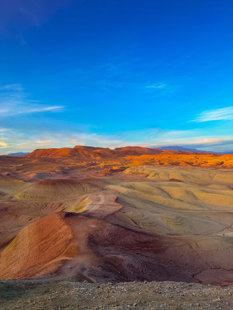 Sunset in the stone desert of Moroccoの写真素材