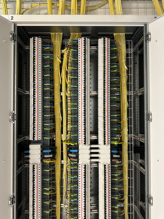 Electricity fuse box in a data center.