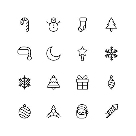 Set of 16 christmas vector thin line icons, collection of winter vector buttons illustration.のイラスト素材