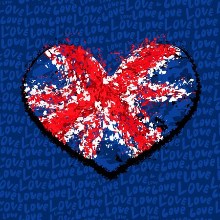 vector illustration of a heart with the British flag, pattern, grunge style, text backgroundのイラスト素材