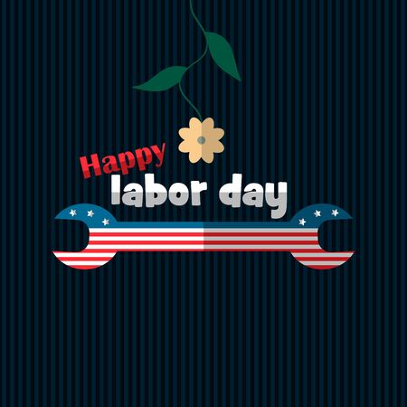 design concept, labor Day, flat, wrench with an American flag, striped backgroundのイラスト素材