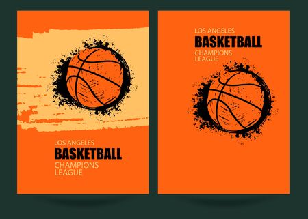 Basketball tournament sports posters design. Grunge ball. Vector illustration.のイラスト素材