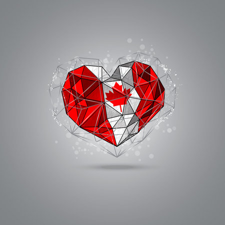 Canada, vector illustration, maple leaf, abstract flag, heart shape, design element for banner, poster, postcard, print for t-shirt.のイラスト素材