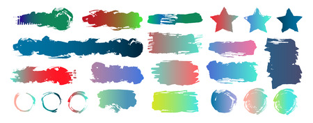Big collection color gradients background. Set of banners for design. Isolated on white background. Set of stars, stripes, circles, borders. Dirty artistic design elements, boxes, frames. のイラスト素材
