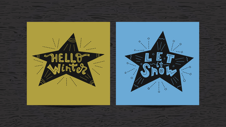 Vector illustration, Christmas star. Let it snow, New Year calligraphy design. Hello winter. Set Handwriting inscription for greeting card, invitation, postcard, print, poster.のイラスト素材