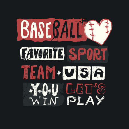 Baseball vector illustration for USA. Sketch lettering, favorite sport, you win, team, grunge, print design for clothing, sports motivation, typography. Hand-drawing.のイラスト素材