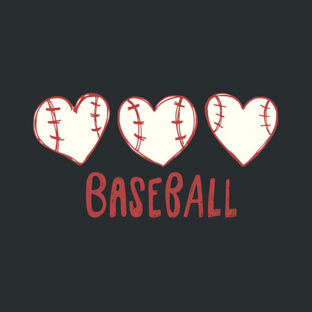 Vector illustration with hearts for baseball, love. Sketch print design for a shirt, poster. Manual drawing, lettering. A ball in the shape of a heart.のイラスト素材