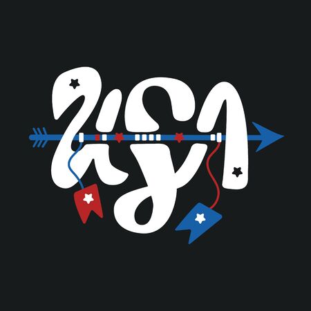 Vector illustration lettering USA. Typography design, logo, print for American holidays for T-shirts, posters, banners.のイラスト素材