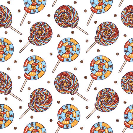 Bright seamless background with lollipop and balls for New Year holidays.のイラスト素材