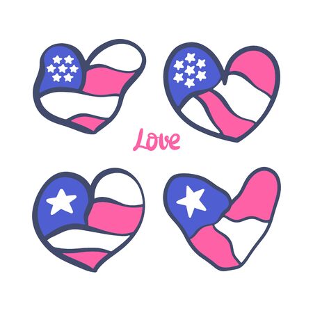 Collection of creative vibrant hearts with usa flag.のイラスト素材