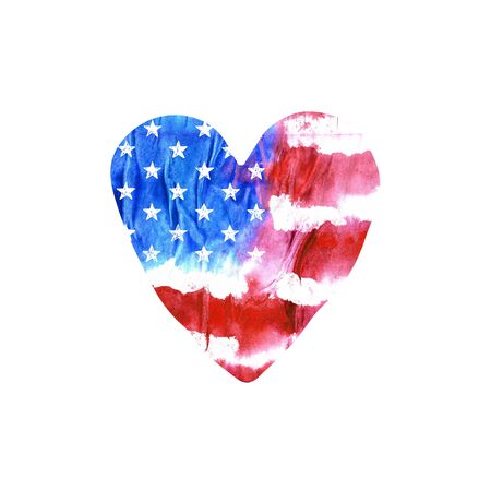 Watercolor heart with USA flag. Print design for t-shirts, cards. Abstract illustration.の写真素材