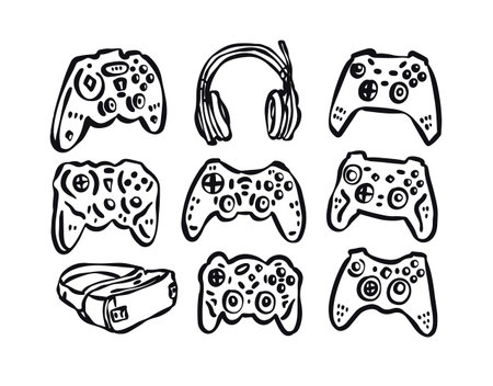 Joysticks, headphones. Gamepads for the design of T-shirts, posters, banners