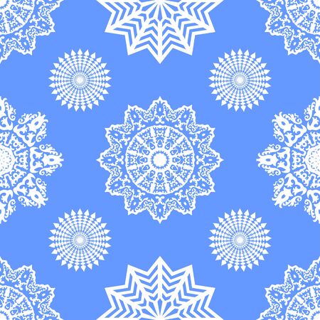 Blue seamless snowflake pattern. White snowflakes on blue background. Vector illustration.のイラスト素材