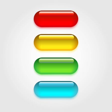 Realistic glass buttons isolated on light background. Set of colorfull pillss. Vector Illustration.のイラスト素材
