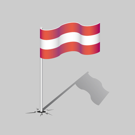 Austria flag with flagpole and shadow isolated on gray background. National symbol. Vector illustration.のイラスト素材