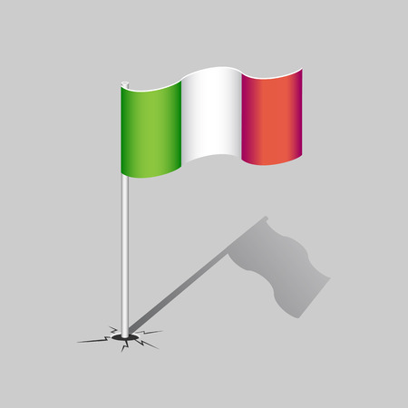 Italy flag with flagpole and shadow isolated on gray background. National symbol. Vector illustration.のイラスト素材