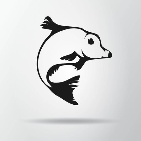 Black fish isolated on gray background with shadow. Carp icon, symbol. Cyprinus carpio. Vector Illustration, EPS10.のイラスト素材