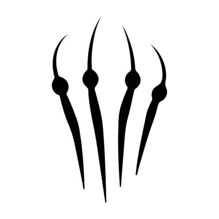 Black beast paw with four claws isolated on white background. Paw, emblem. Horror design element. Vector illustration.のイラスト素材
