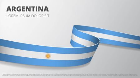 Flag of Argentina. Realistic wavy ribbon with Argentine flag colors. Graphic and web design template. National symbol. Independence day poster. Abstract background. Vector illustration.のイラスト素材