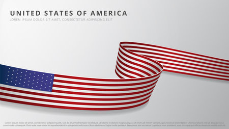 Flag of United States of America. Realistic wavy ribbon with american flag colors. July 4th....