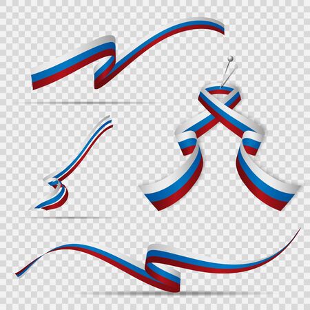 Flag of Russia. 12th of June. Set of realistic wavy ribbons in colors of russian flag on transparent background. Independence day. National symbol. Vector illustration.のイラスト素材