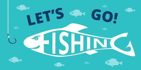 Funny fishing poster. Angry fish looks at fish hook. Design elements for fisherman club, tournament,...