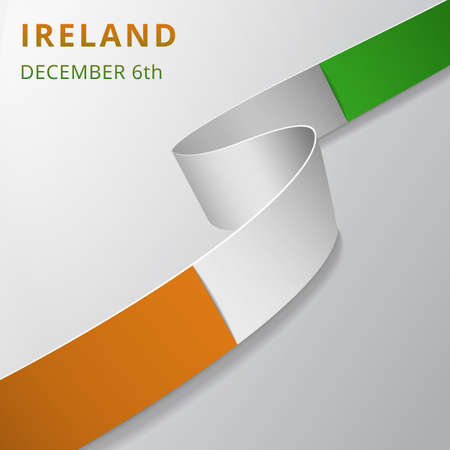 Flag of Ireland. 6th of December. Vector illustration. Wavy ribbon on gray background. Independence day. National symbol. Graphic design template.のイラスト素材
