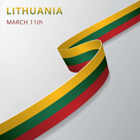 Flag of Lithuania. 11th of March. Realistic wavy ribbon in colors of lithuanian flag. Independence day. National symbol. Vector illustration.のイラスト素材