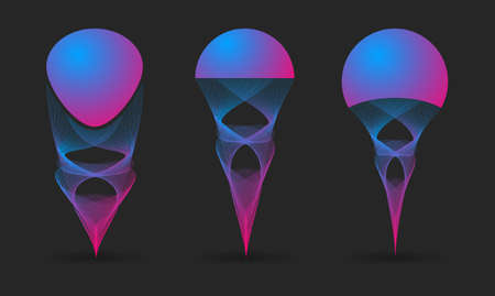 Abstract wave of the many colored lines with place for text. Wavy stripes isolated on dark background. Vector illustration EPS10. Creative line art. Design elements created using the Blend Tool.のイラスト素材