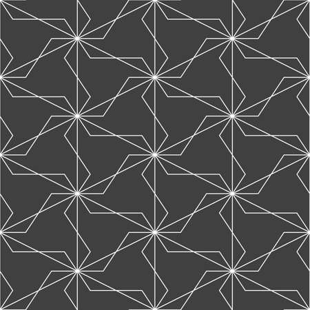 Black and white mosaic background. Seamless geometric pattern. Vector illustration EPS10. Stylish template made out of repeating triangles. Floral ornament, pattern. Interweaving lines.のイラスト素材