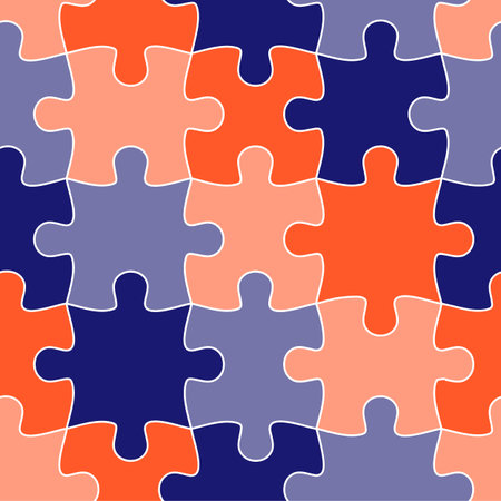 Colorful jigsaw. Seamless puzzle pattern. Autism background. World autism awareness day. Childish...