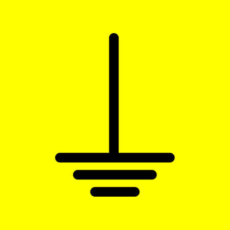 Ground icon, sign. Electrical symbol isolated on yellow background. ESD, EPA. Common ground point. Electrostatic protected area. Vector Illustration.のイラスト素材