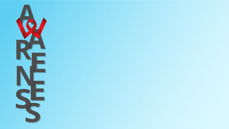 Awareness poster with space for text on blue gradient background. Awareness lettering. Heartshaped ribbon. Typography banner, design for getting attention to social issues. Vector Illustraion. EPS10のイラスト素材