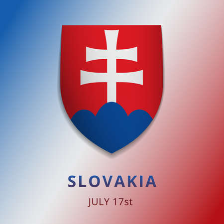 Happy Slovakia independence day celebration poster. Emblem of Slovakia. 17th of July. Vector illustration. White patriarchal cross on red shield. Graphic design template. EPS10.のイラスト素材