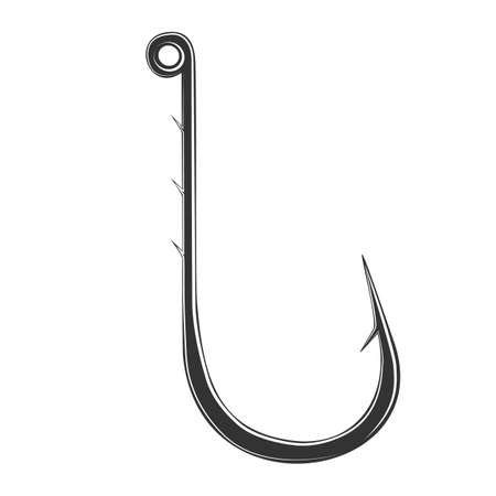 Black fishing hook icon flat isolated on white background. Vector Illustrationのイラスト素材