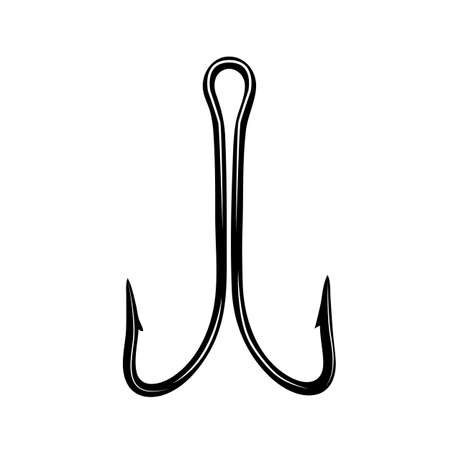 Black fishing hook icon flat isolated on white background. Vector Illustrationのイラスト素材