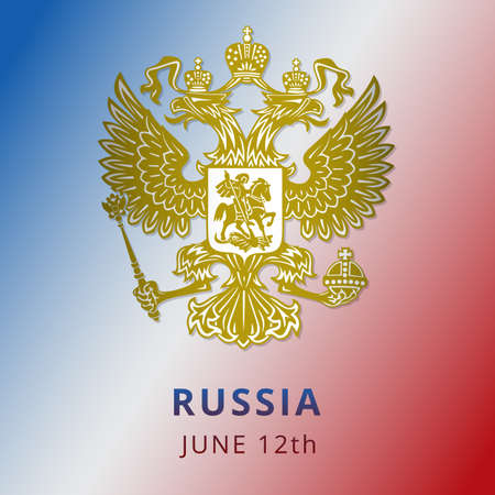 Happy Russia independence day celebration poster. Emblem of Russia. 12th of June. Vector illustration.のイラスト素材