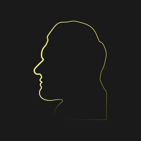 Neon man face silhouette isolated on black background. Acromegalia, acromegaly. Neuroendocrine disease. Vector illustration. EPS10.のイラスト素材