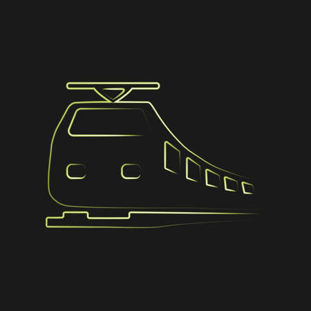 Neon modern train logo isolated on black background. Design element in concept of transport, railway. Vector illustration.の写真素材
