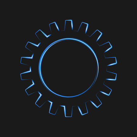 Neon glowing cogwheel icon isolated on black background. Design element in concept of technology, mechanism, manufactoring . Vector illustration. EPS10.の写真素材
