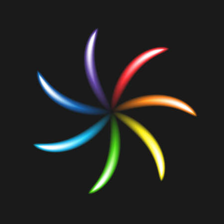 Neon bright flower on black background. Spectrum, gamut, rainbow. Glowing electric sign. Design element in concept of optics. Vector Illustration.のイラスト素材