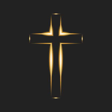 Flaming cross on black background. Christian symbol. Glowing of church, christian organizations. Vector illustration.のイラスト素材