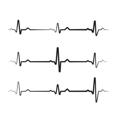 Set of black heartbeats isolated on white background. Electro-cardiogram, pulse of heart Design element for medicine, healthcare. Vector illustration. EPS10.のイラスト素材
