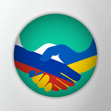 Conflict Ukraine-Russia. Flags of Russia and Ukraine. Reconciliation, truce in Ukraine. Peace talks, negotiations. handshake logo. vector illustration. EPS10のイラスト素材