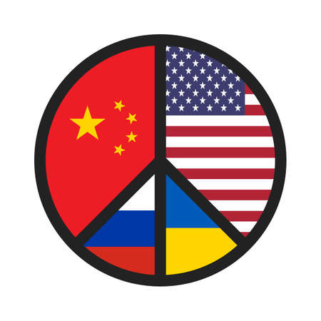 Black Peace icon isolated on white background. Pacific logo, sign. American and Chinese flags. Conflict Russia-Ukraine. vector illustration. EPS10のイラスト素材