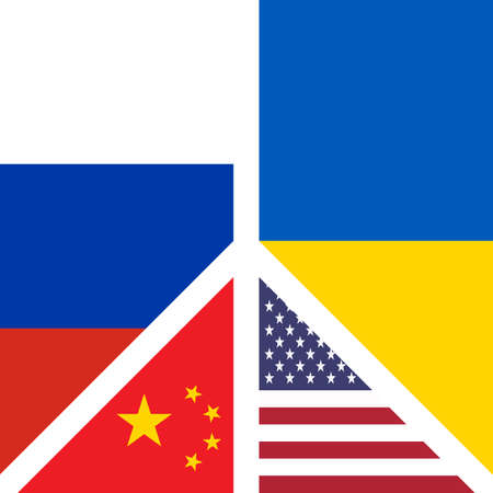 White peace icon. Conflict Ukraine-Russia. Flags of Russia, Ukraine, China, USA. Reconciliation, truce in Ukraine. Design element for peace movements. vector illustration. EPS10のイラスト素材