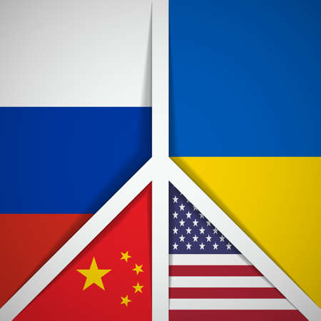 White peace icon. Conflict Ukraine-Russia. Flags of Russia, Ukraine, China, USA. Reconciliation, truce in Ukraine. Design element for peace movements. vector illustration. EPS10のイラスト素材