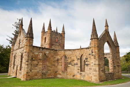 ruins of church in port arthur historic jail (Tasmania, Australia)の写真素材