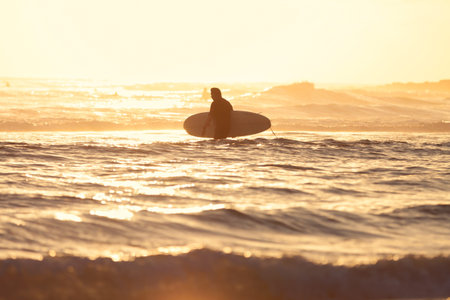 surfer walks in to the water for his morning session in Burleigh Heads  Gold Coast, QLD, Australia 