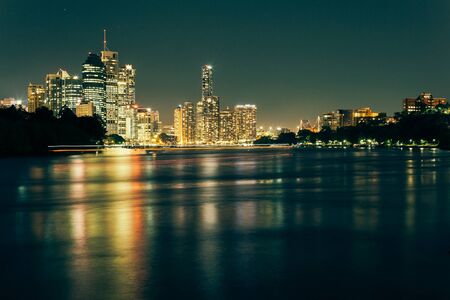 Modern Australian city at night (Brisbane, CBD, QLD, Australia)の写真素材